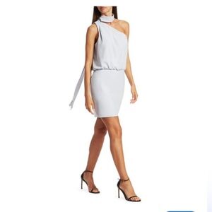 NWT HALSTON HERITAGE Scarf Neck Dress Size 12 Slate Grey Mini‎ Asymmetrical $300